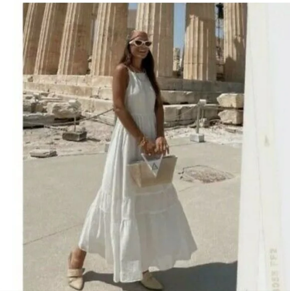 Zara Cream Maxi Midi Dress Flowy Rustic Boho BNWT - Picture 2 of 9